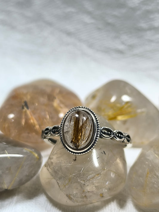 Sterling silver adjustable rutile quartz ring