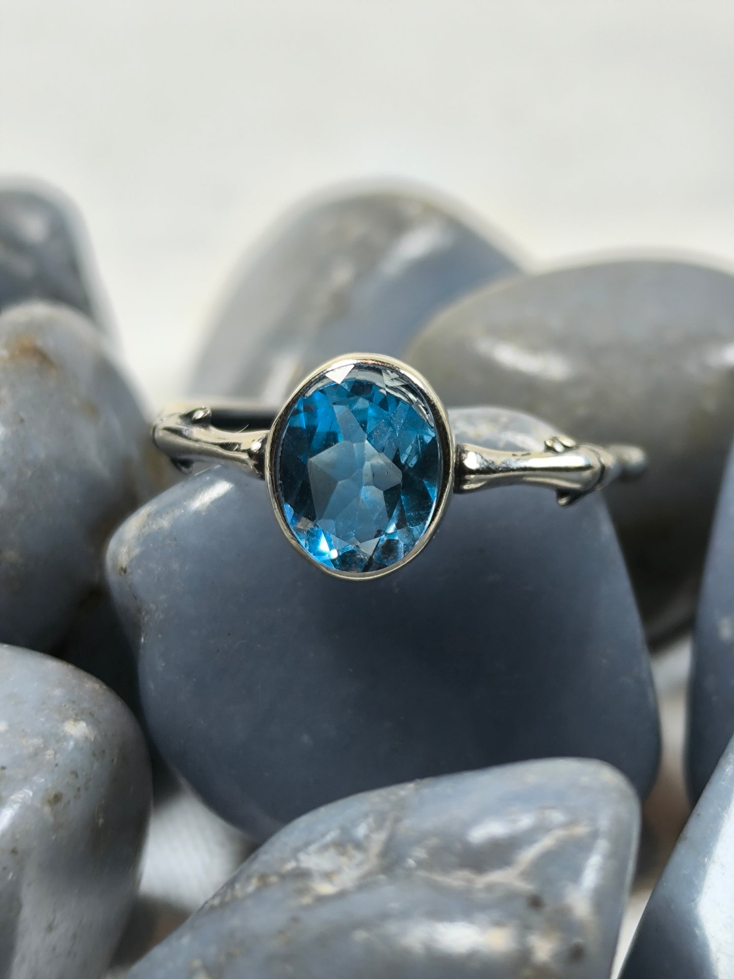 Sterling silver adjustable blue topaz ring
