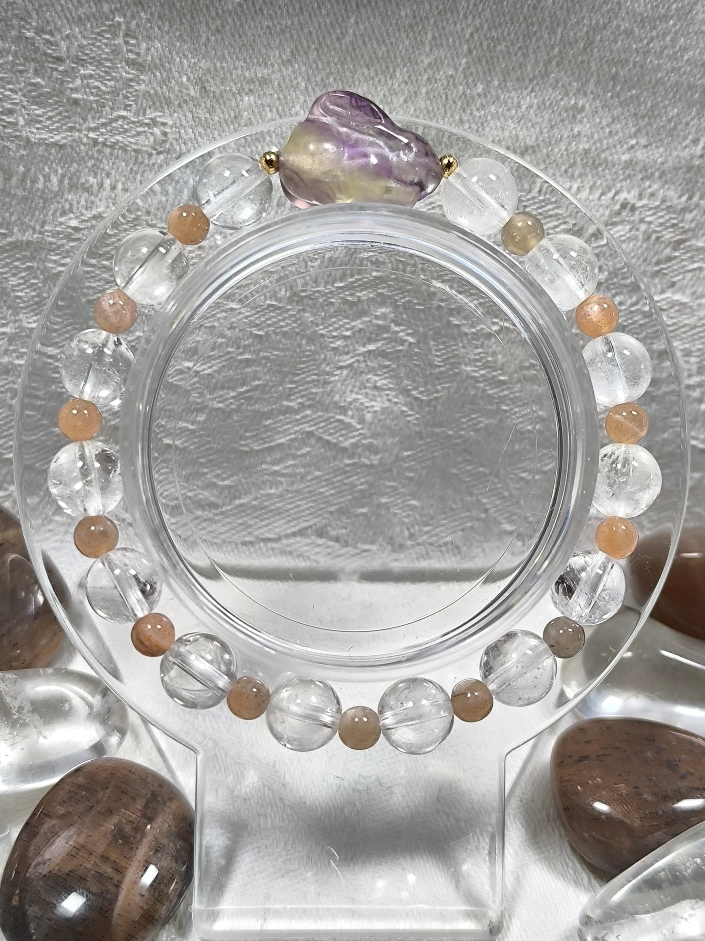 Yellow fluorite and clear quartz bunny bracelet