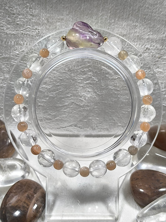 Yellow fluorite and clear quartz bunny bracelet