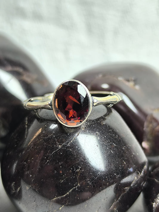 Sterling silver adjustable garnet ring