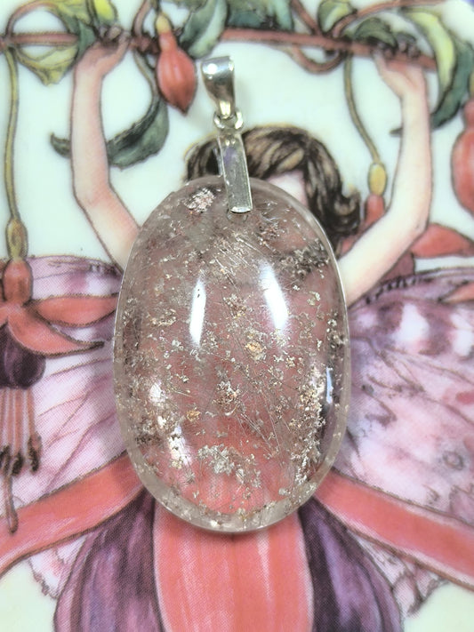 Sterling silver rutile and lodolite pendant