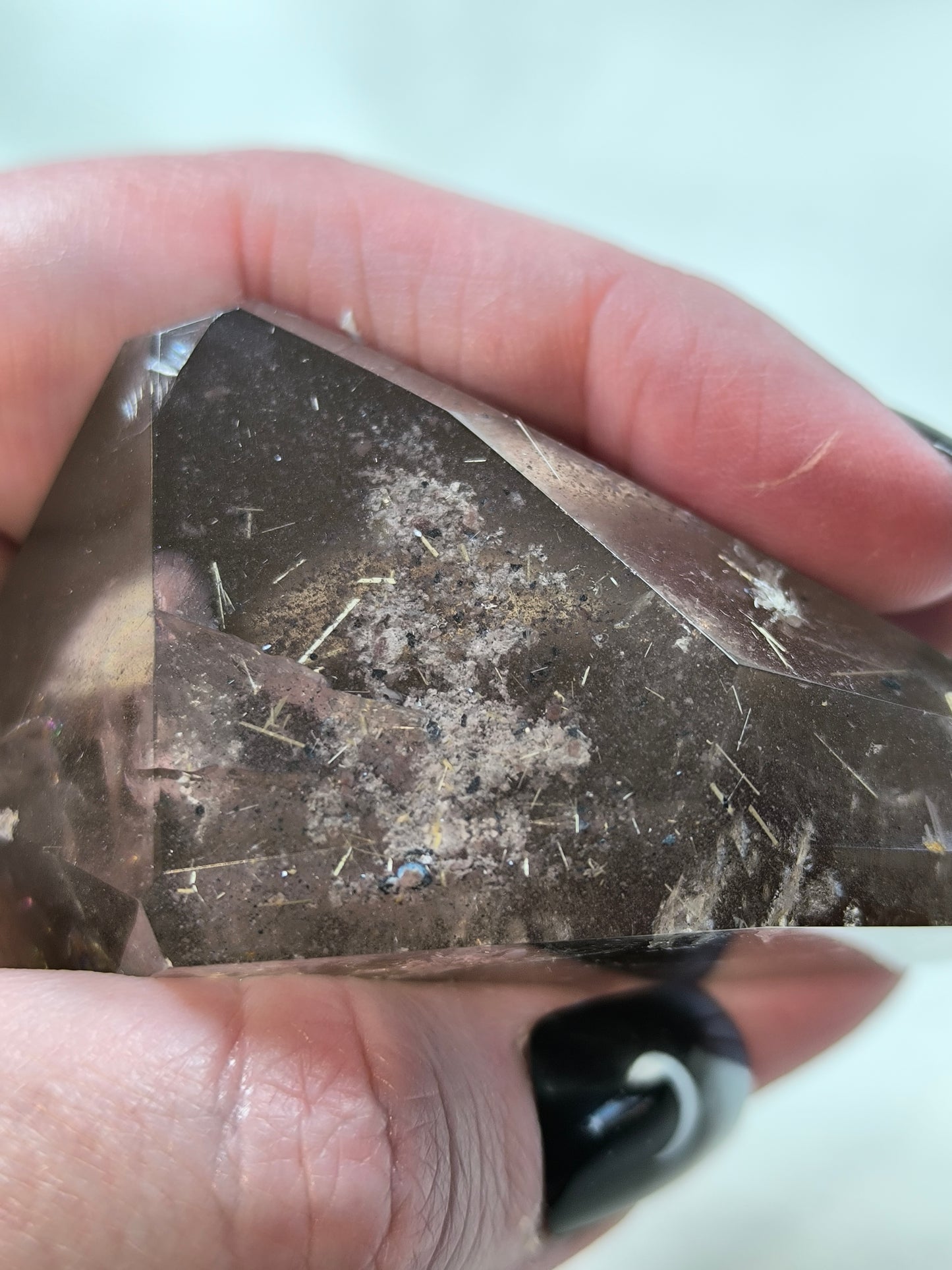 Smoky quartz freeform with rutlie and lodalite