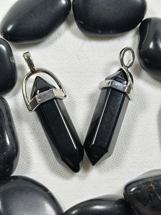 Black obsidian point pendants