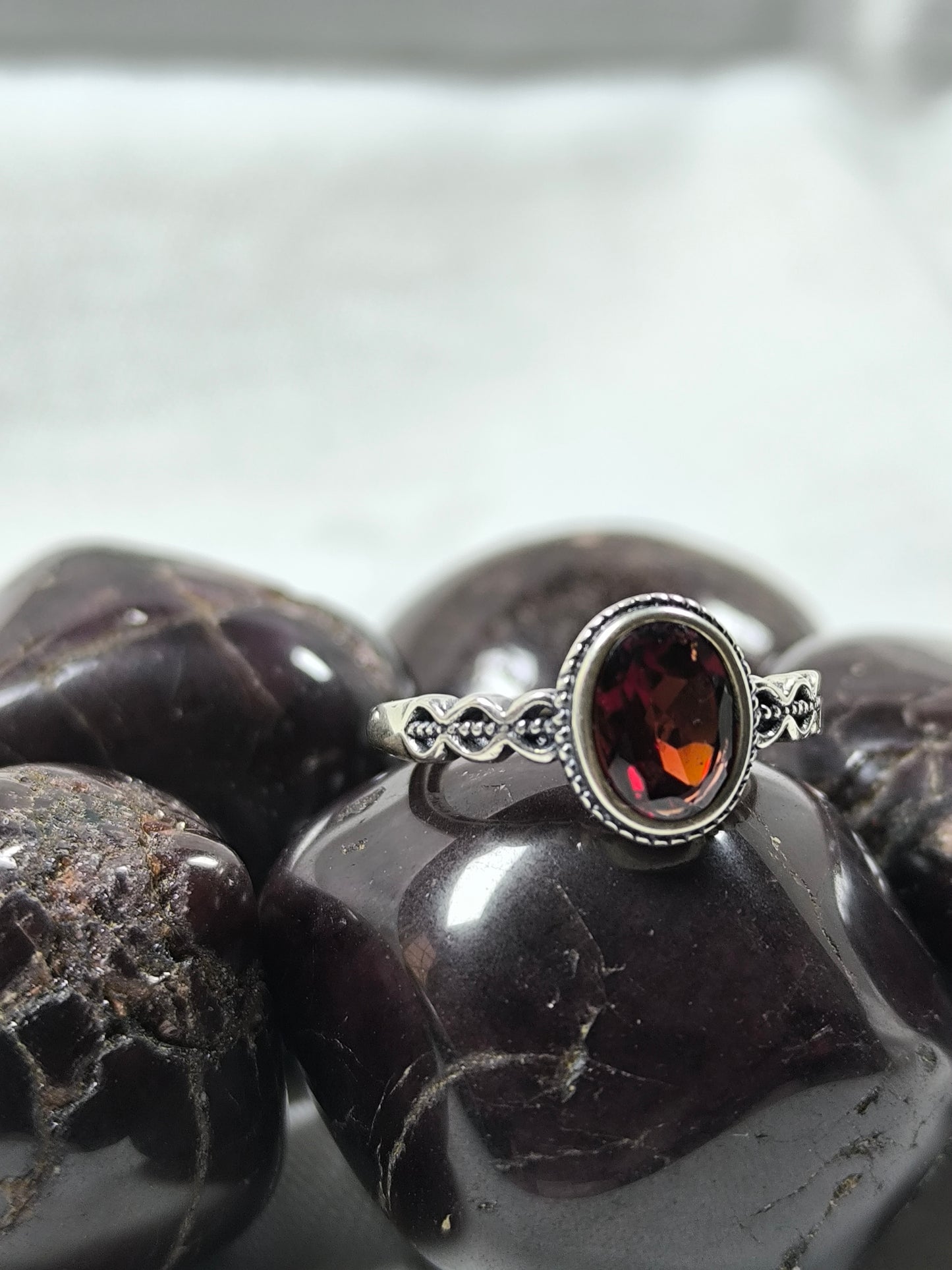 Sterling silver garnet adjustable ring
