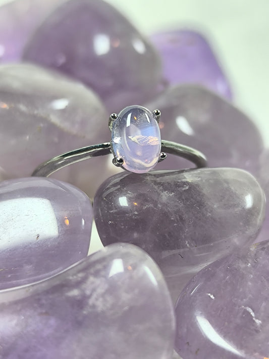 Stainless steel lavender moon quartz adjustable ring