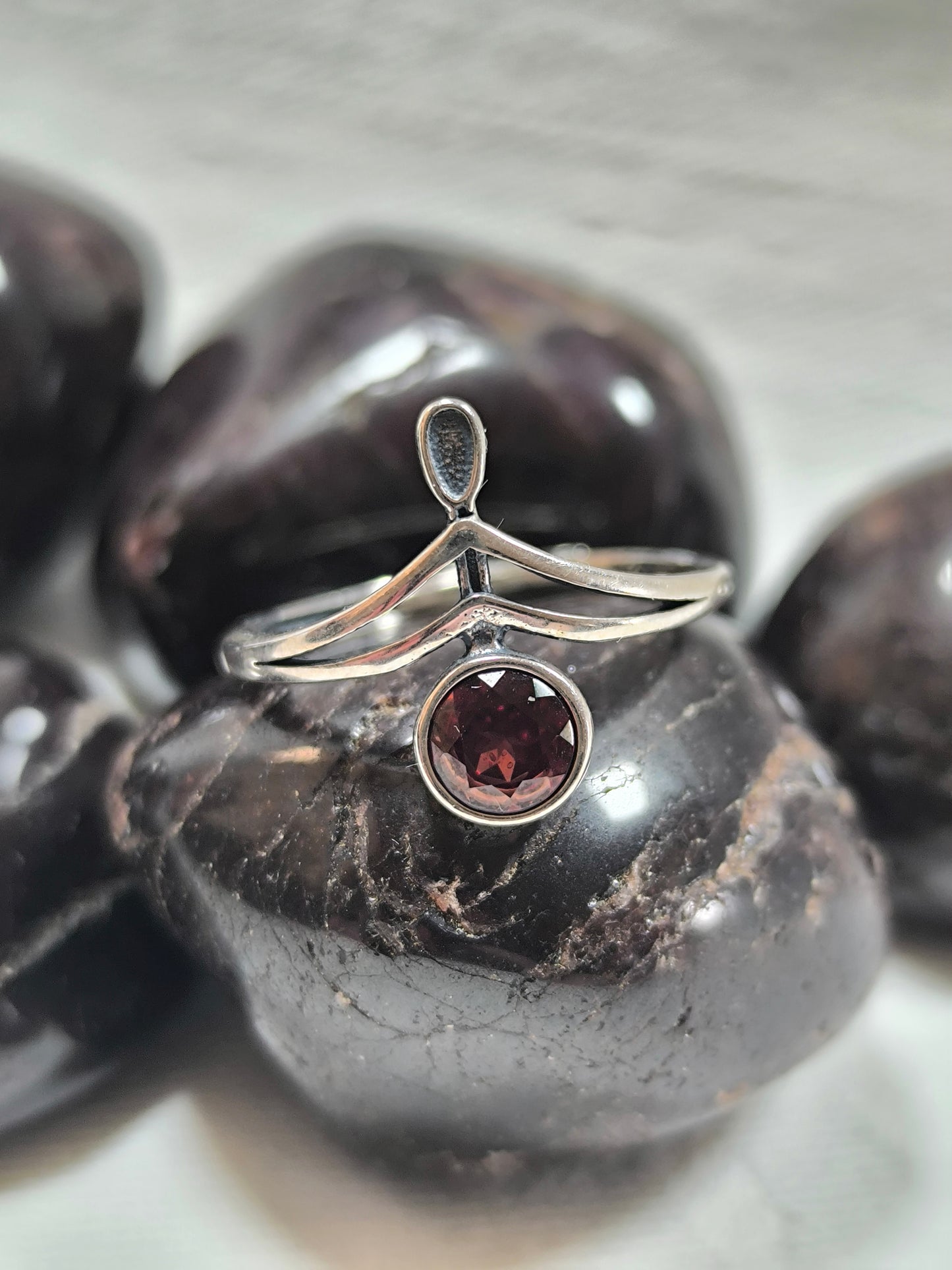 Sterling silver adjustable garnet ring