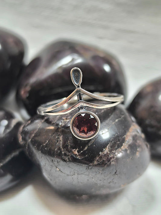 Sterling silver adjustable garnet ring