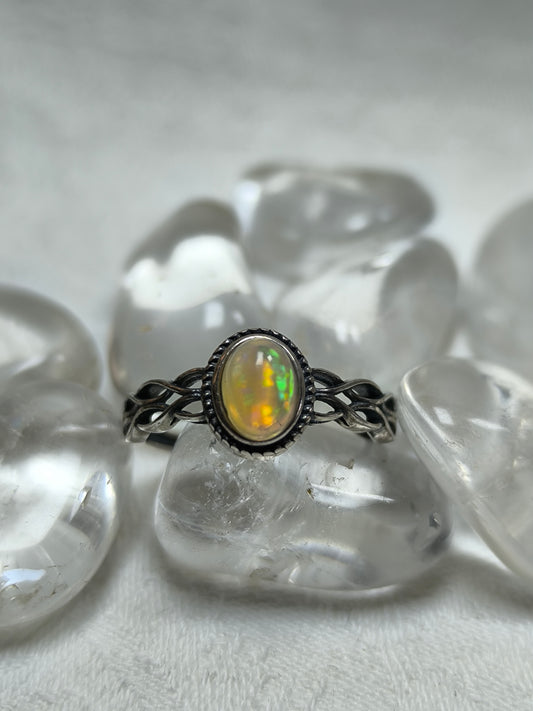 Sterling silver adjustable opal ring