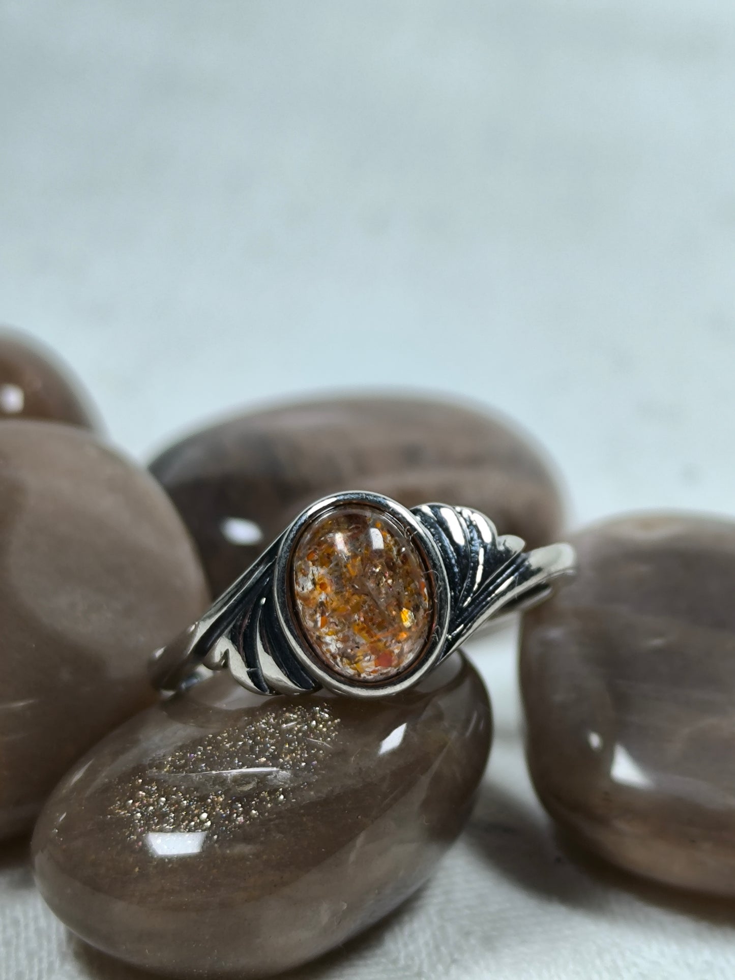 Sterling silver adjustable sunstone ring