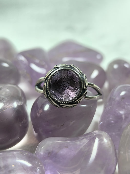 Sterling silver lavender moon quartz adjustable fidget ring