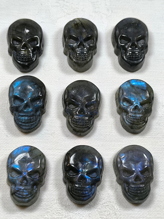 Flashy labradorite skulls