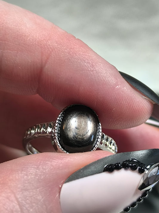 Stainless steel adjustable hypersthene ring