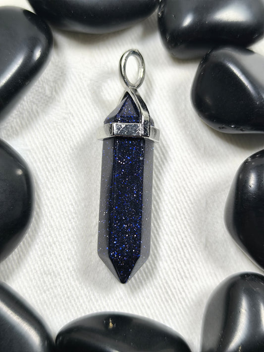 Blue goldstone point pendants
