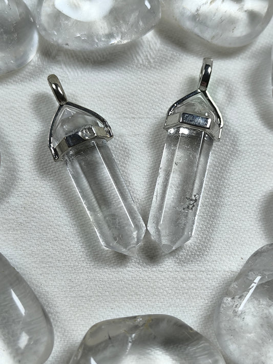Clear quartz point pendants