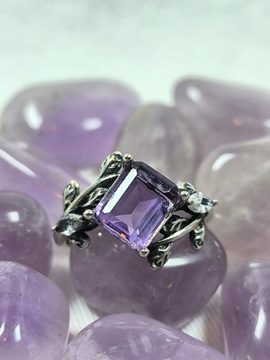 Sterling silver adjustable amethyst ring