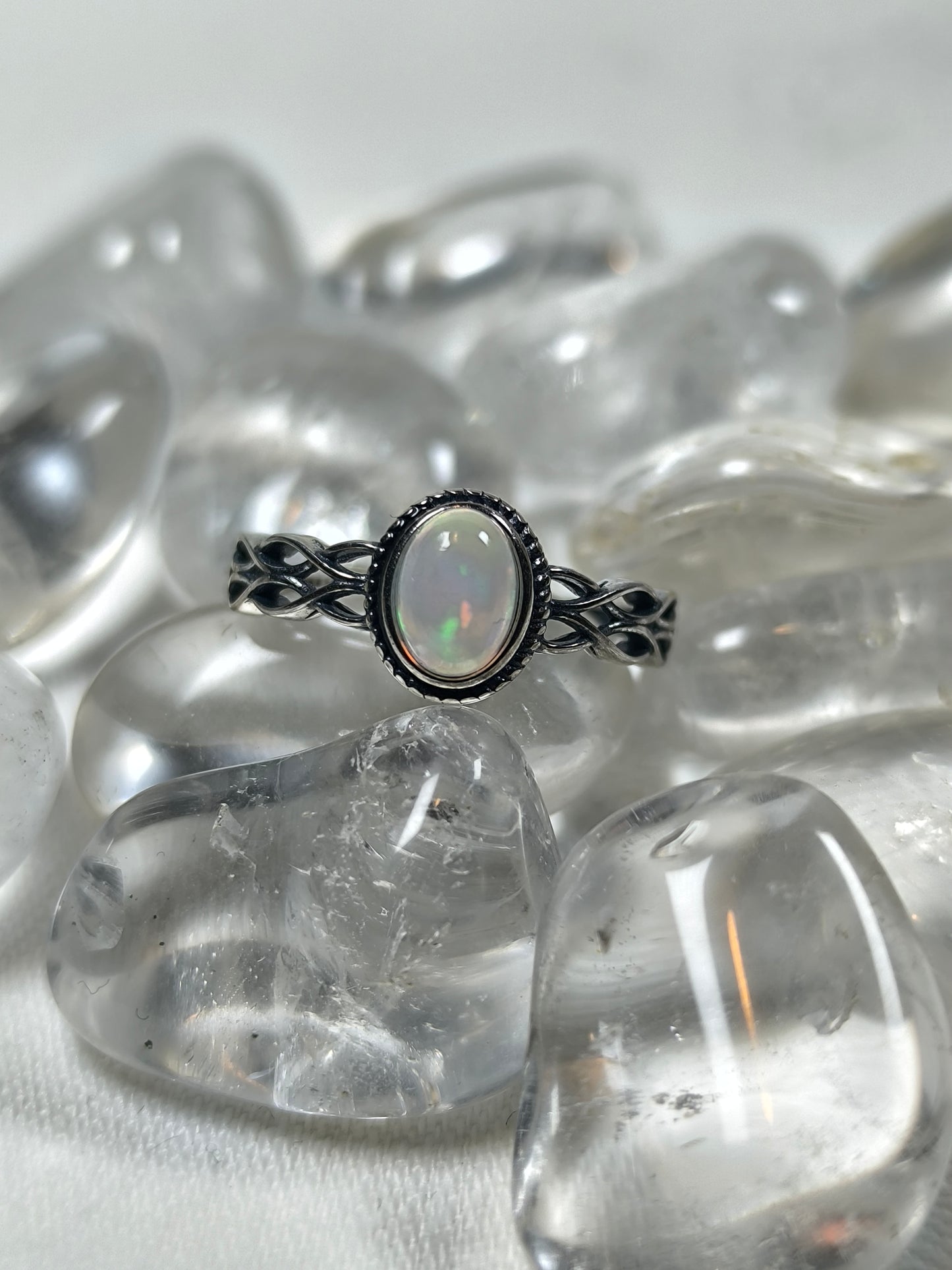 Sterling silver adjustable opal ring