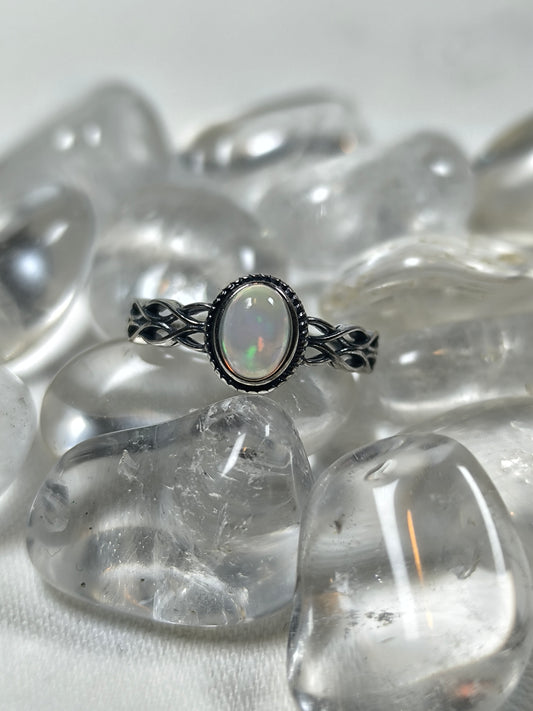 Sterling silver adjustable opal ring