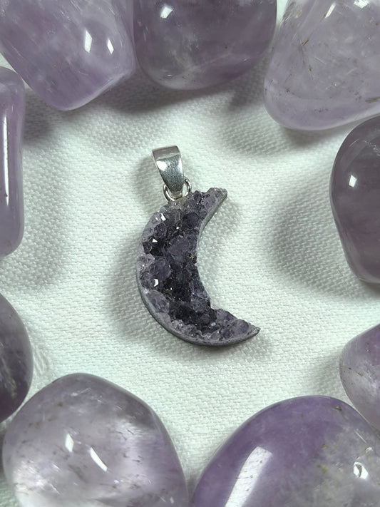 Sterling silver amethyst moon pendants & earrings