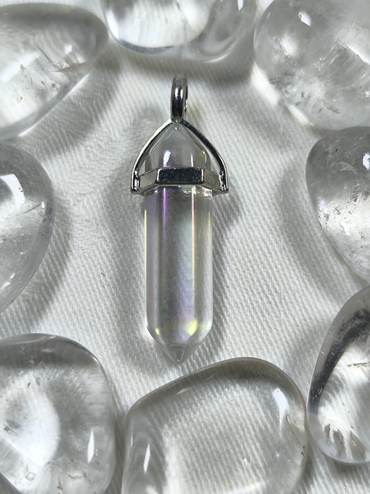 Aura quartz point pendants