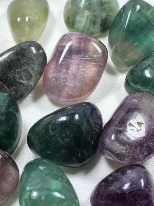 Rainbow fluorite tumbles