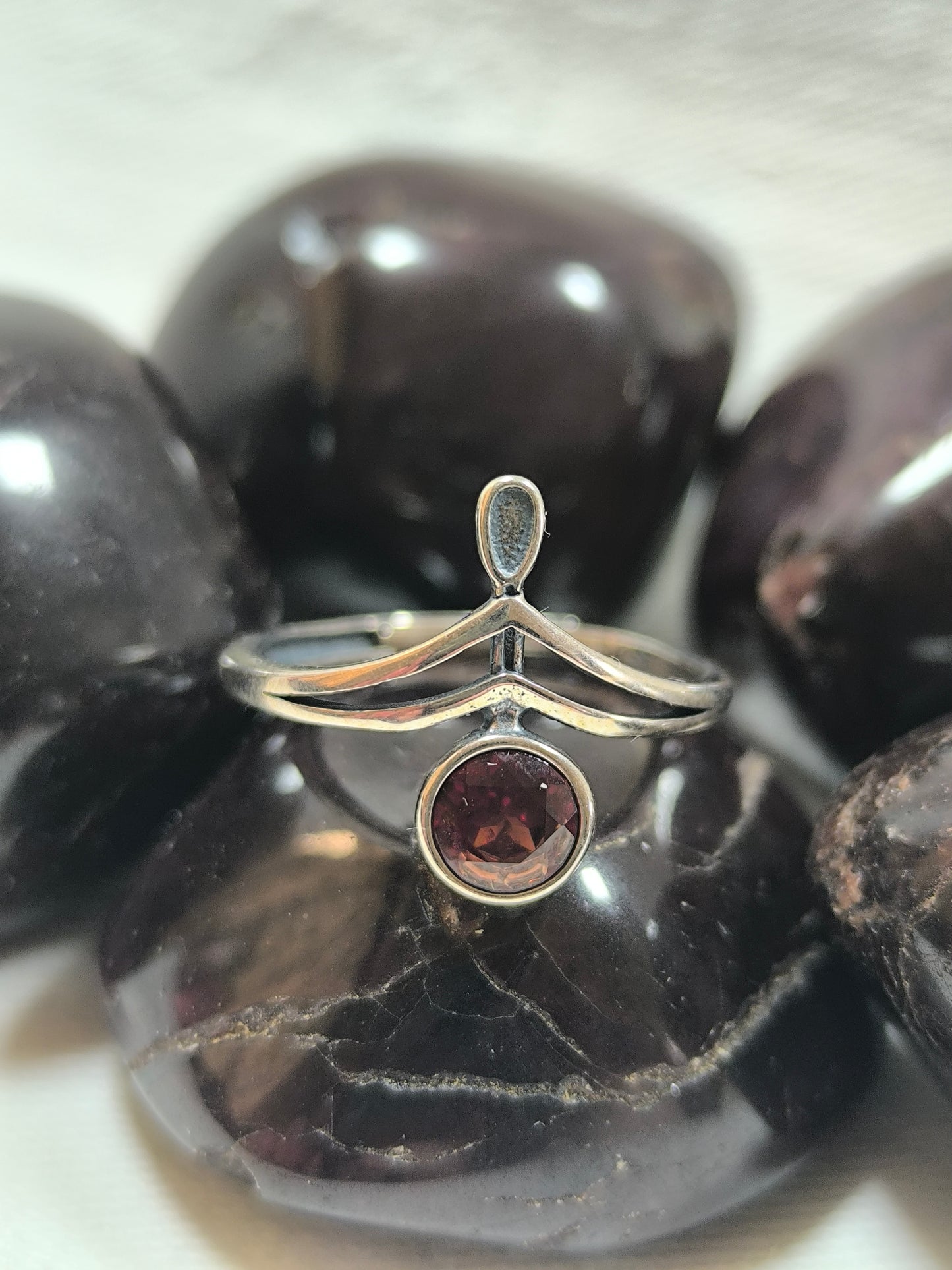 Sterling silver adjustable garnet ring
