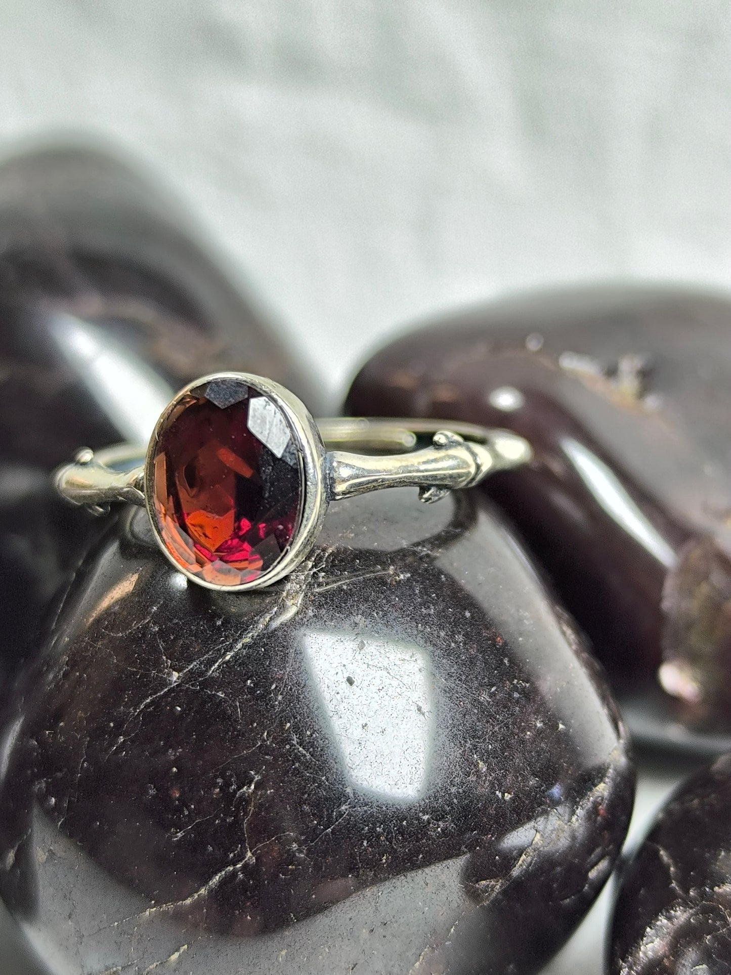 Sterling silver adjustable garnet ring