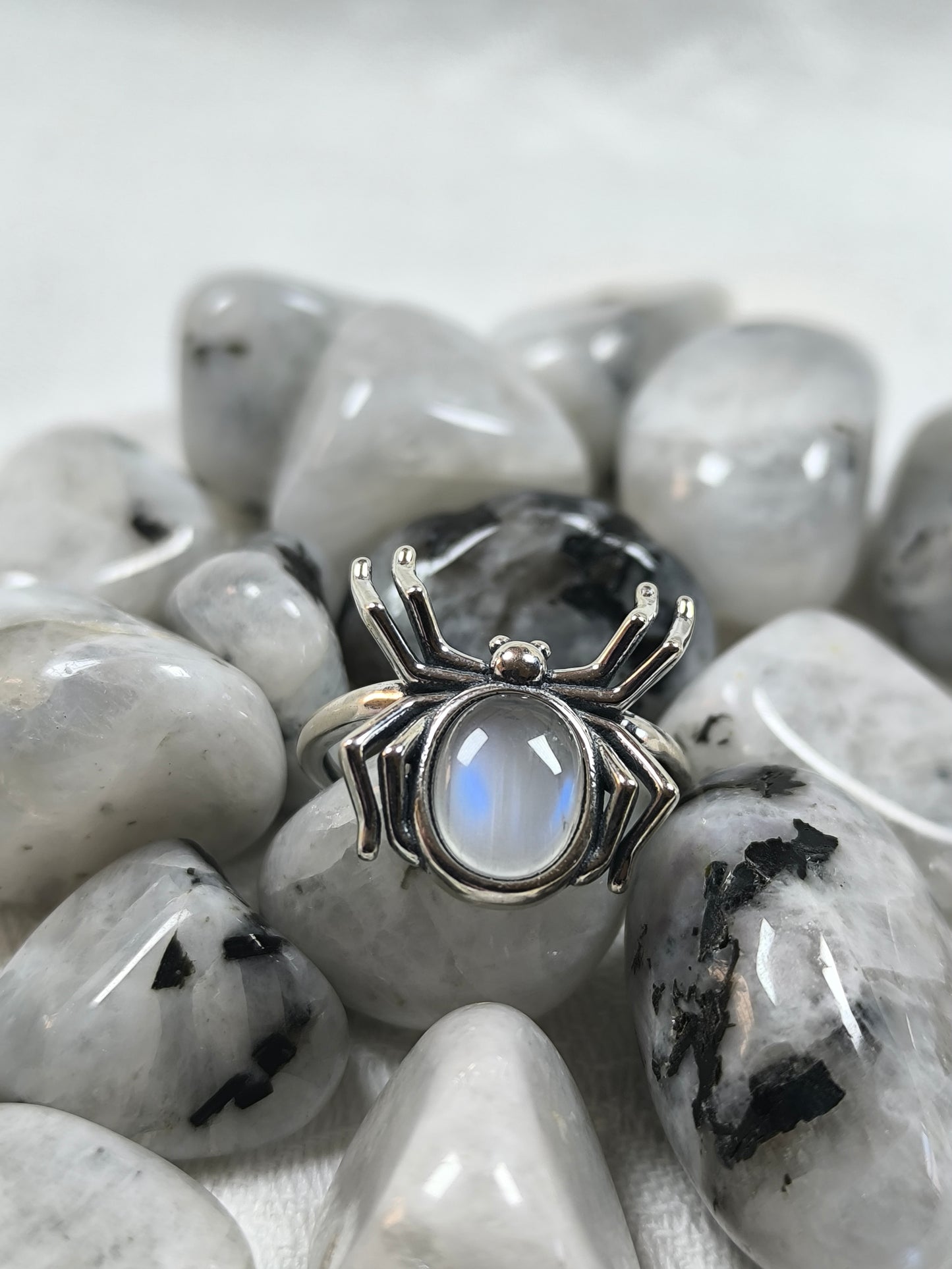 Sterling silver adjustable moonstone spider ring