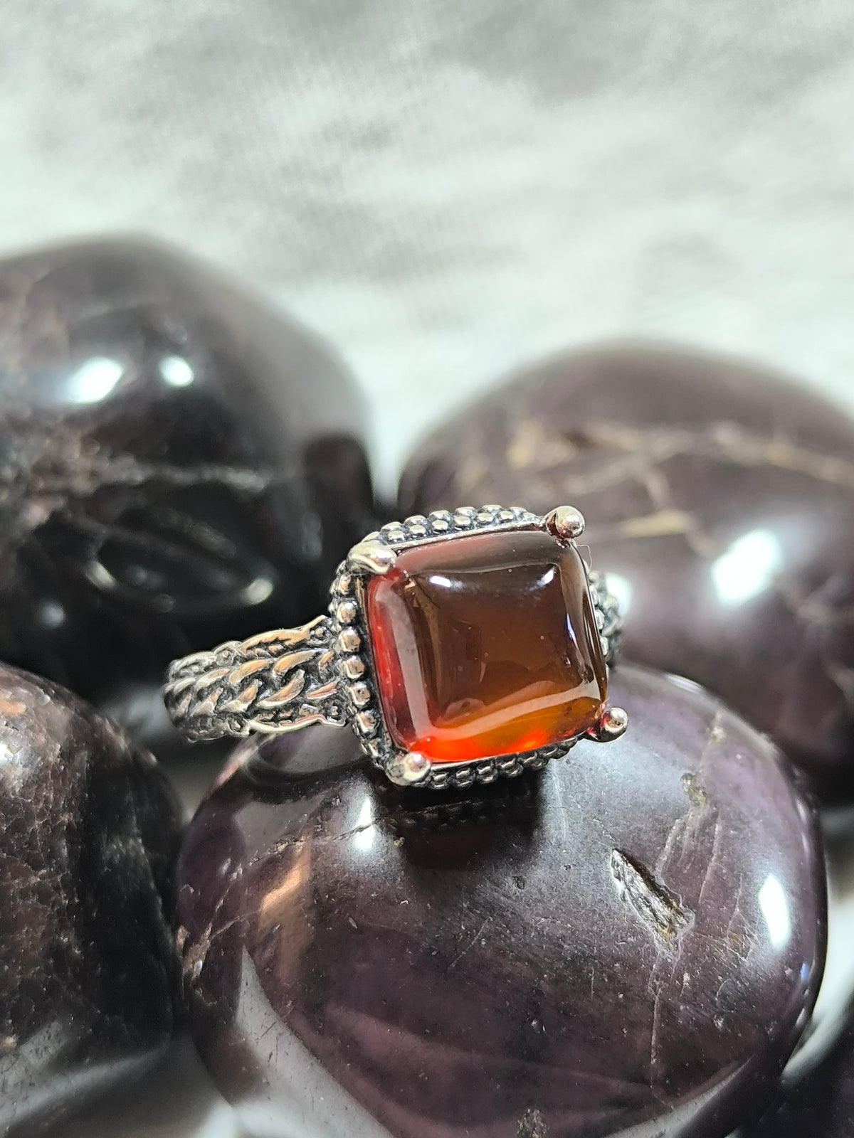 Sterling silver adjustable garnet ring
