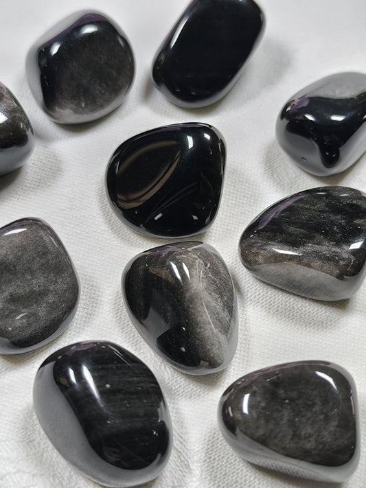Silver sheen obsidian tumbles