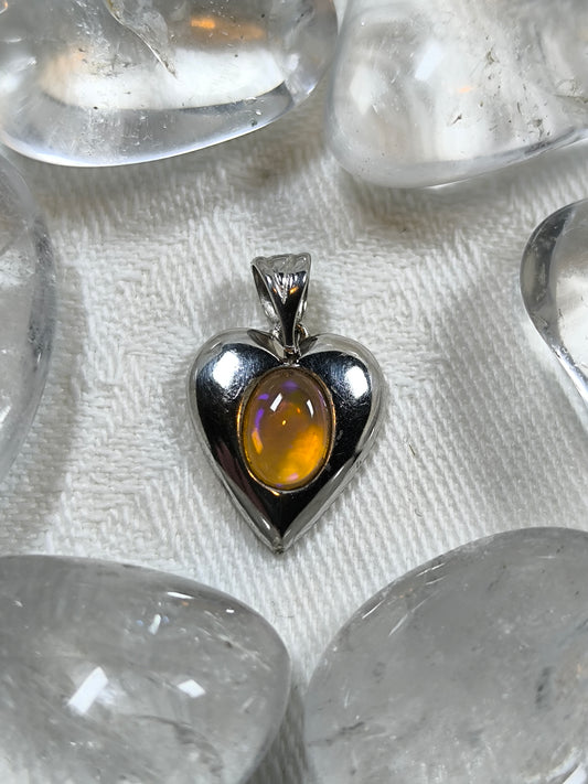 Sterling silver opal heart pendant