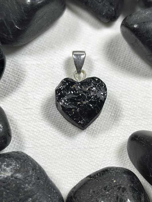 Sterling silver black tourmaline heart pendant