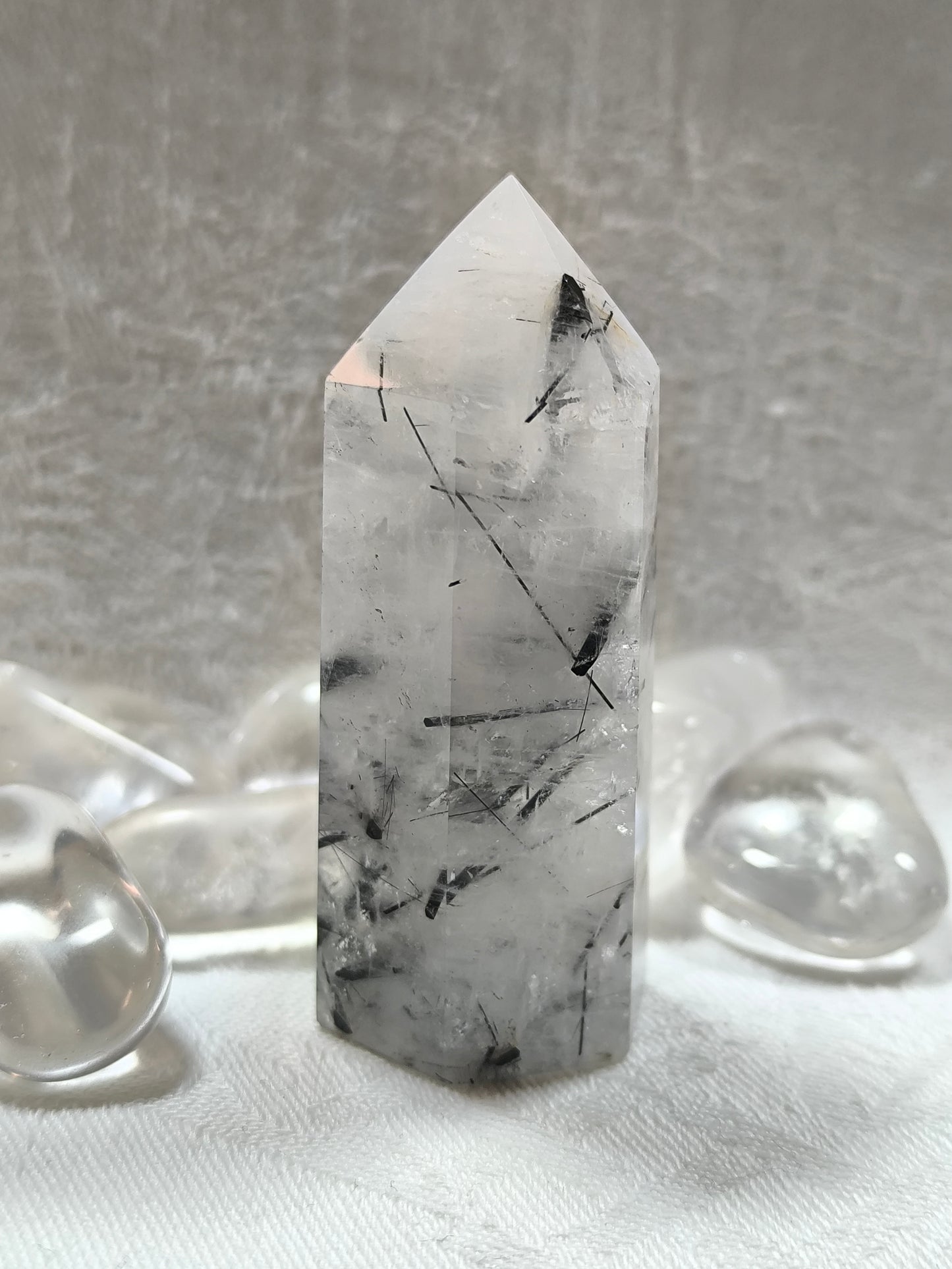 Black tourmaline in quartz tower