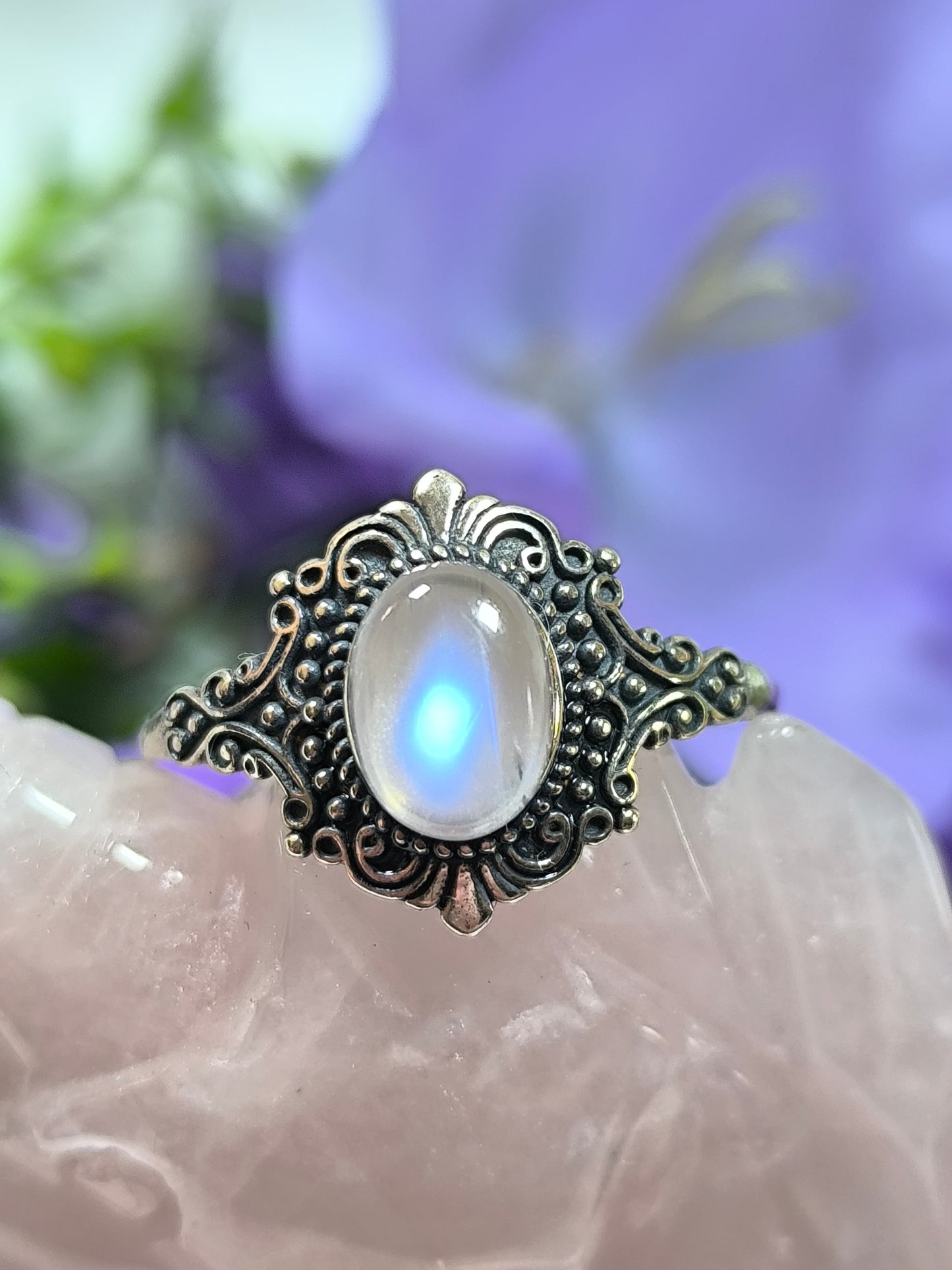 Sterling silver adjustable moonstone ring