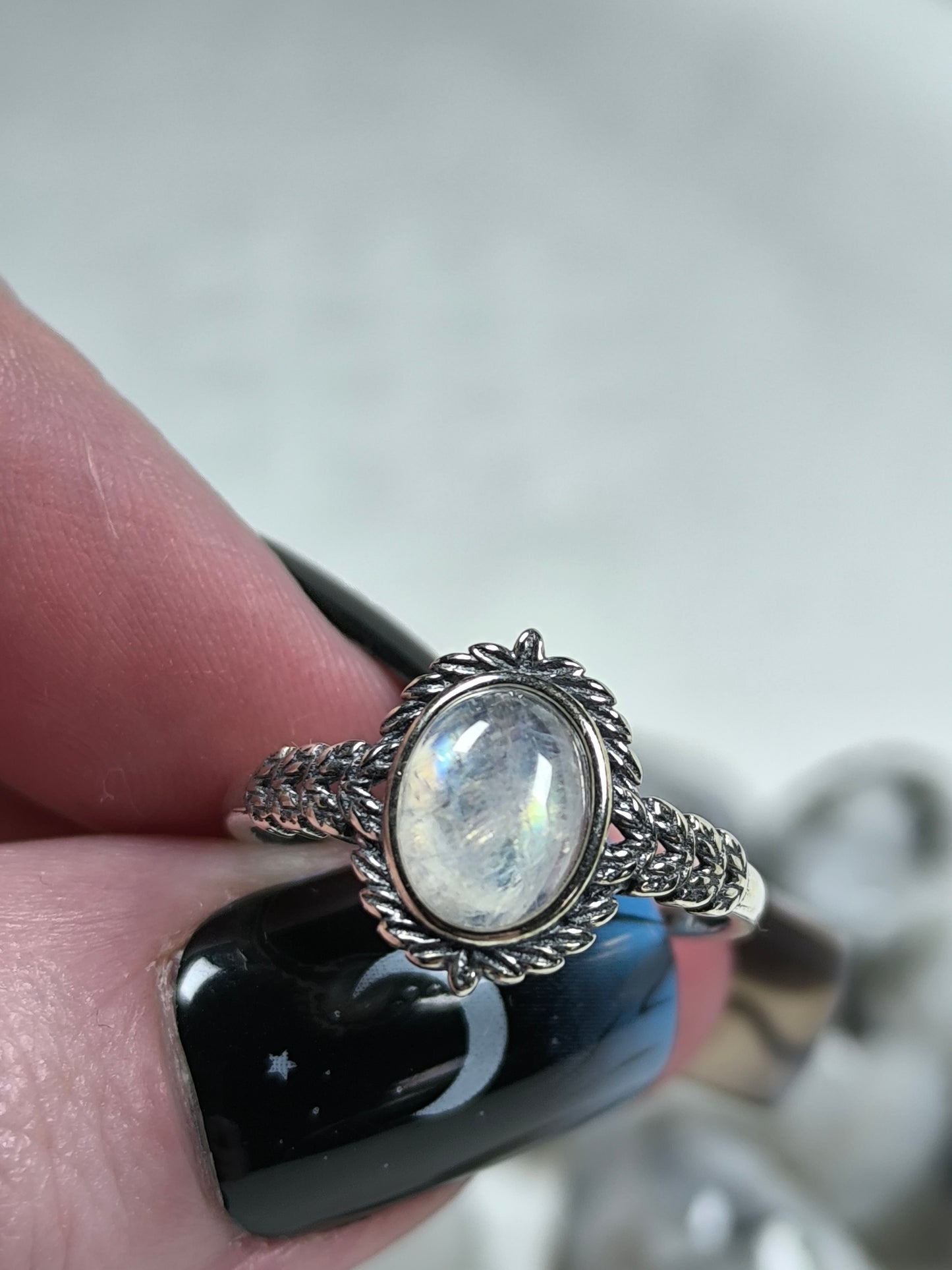 Sterling silver adjustable moonstone ring
