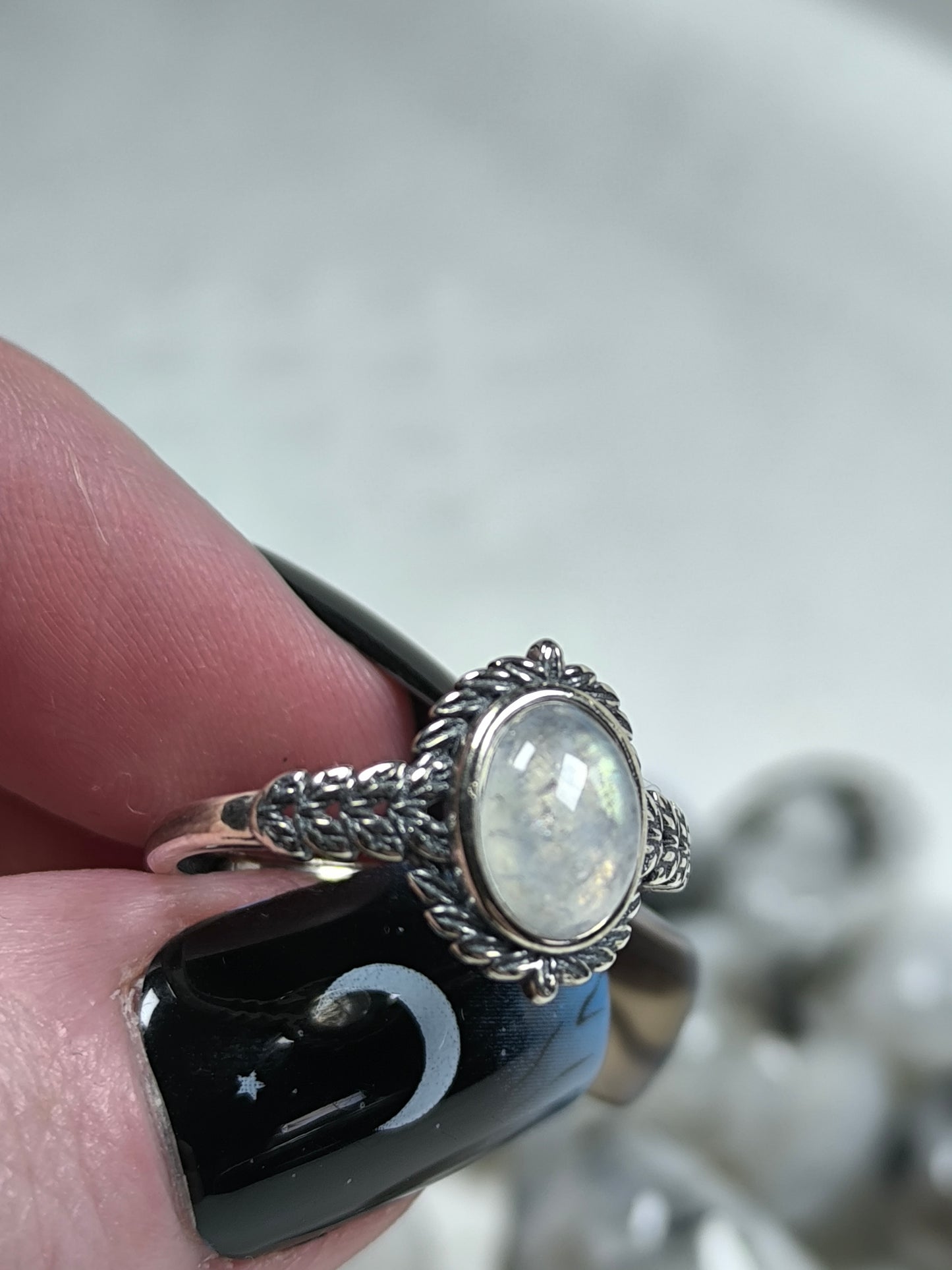 Sterling silver adjustable moonstone ring