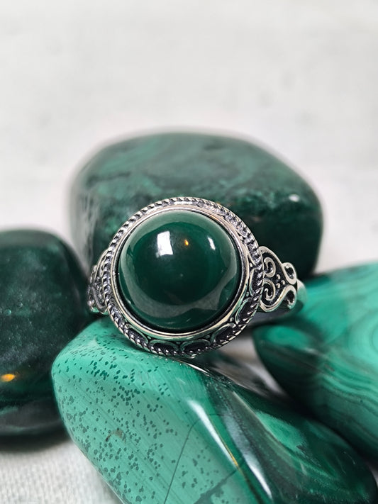 Sterling silver adjustable malachite ring