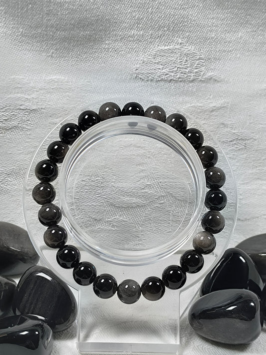 Silver sheen obsidian 8mm bracelet