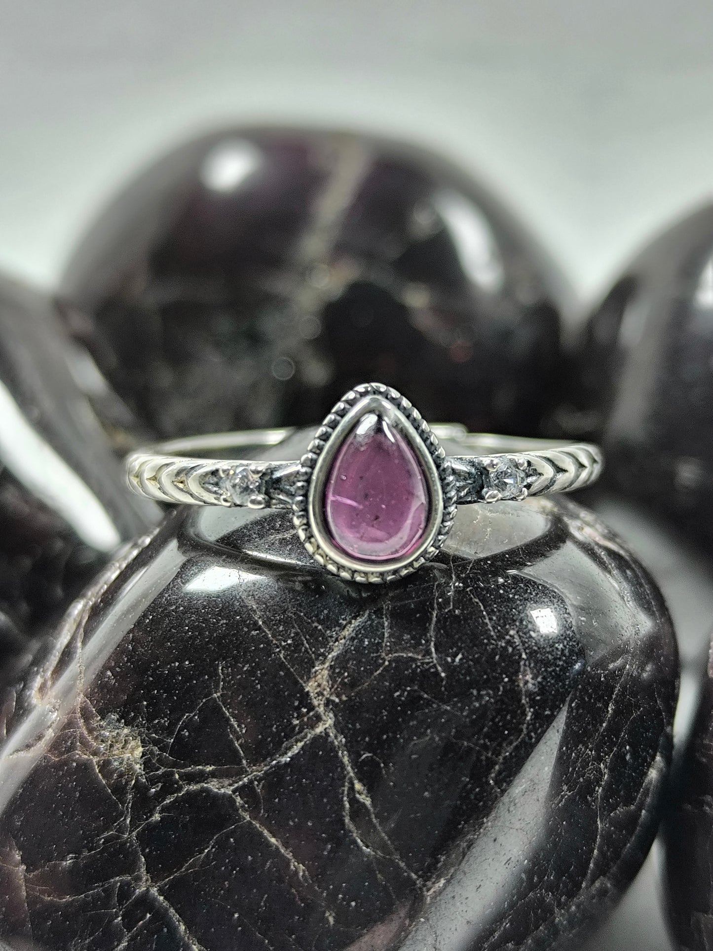 Sterling silver adjustable purple garnet ring
