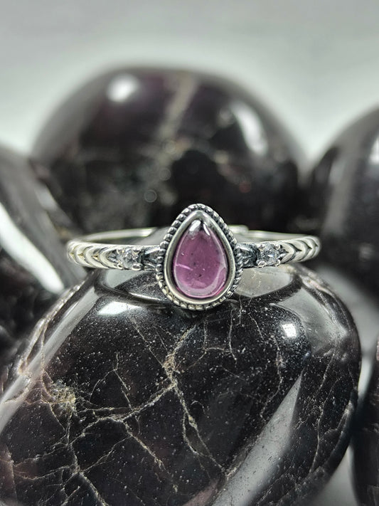 Sterling silver adjustable purple garnet ring