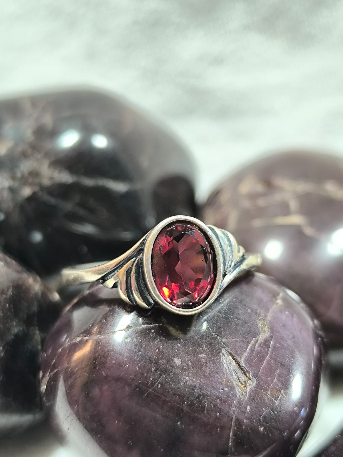 Sterling silver adjustable garnet ring