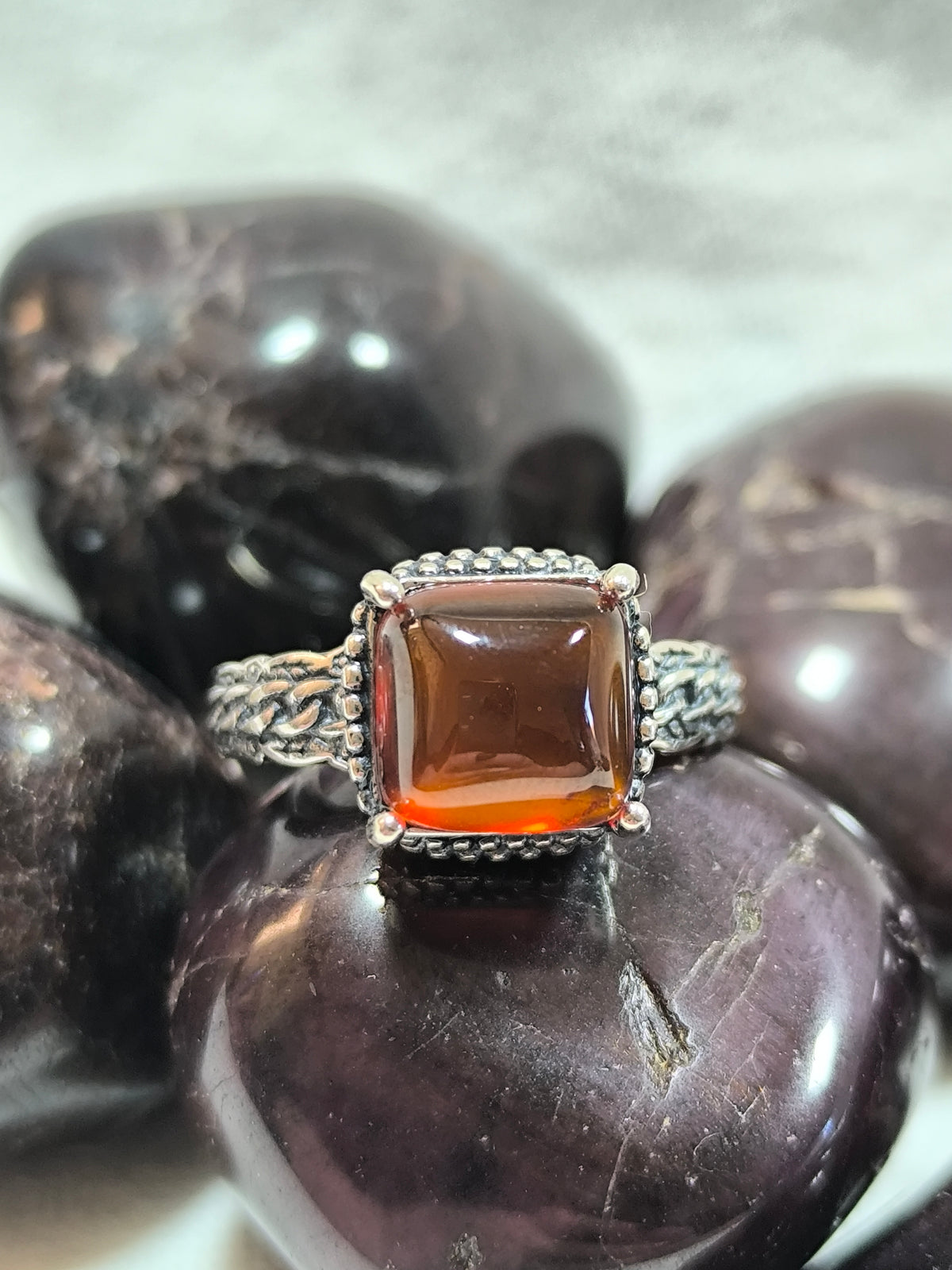 Sterling silver adjustable garnet ring