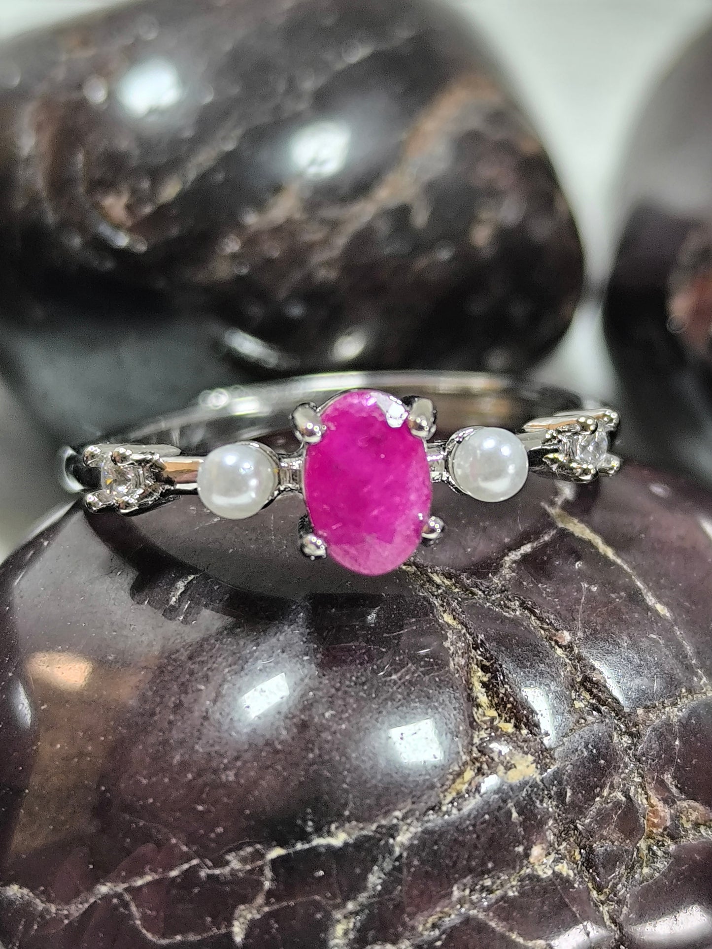 Stainless steel adjustable ruby ring