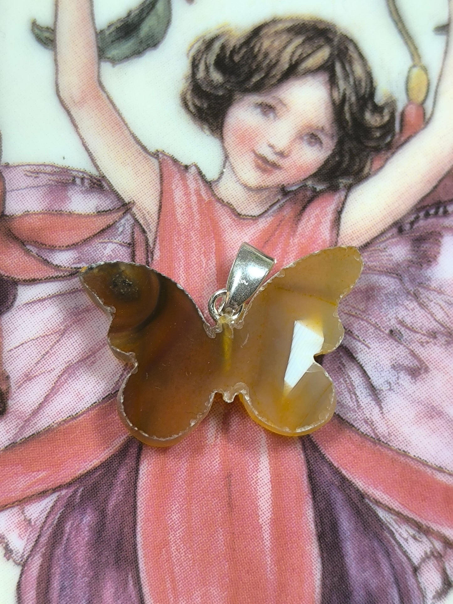 Sterling silver agate butterfly pendant