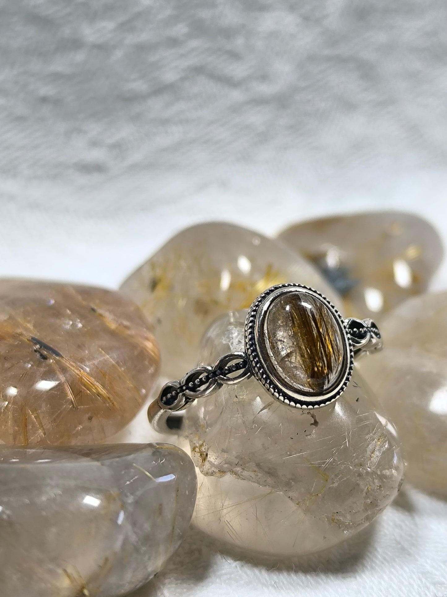 Sterling silver adjustable rutile quartz ring