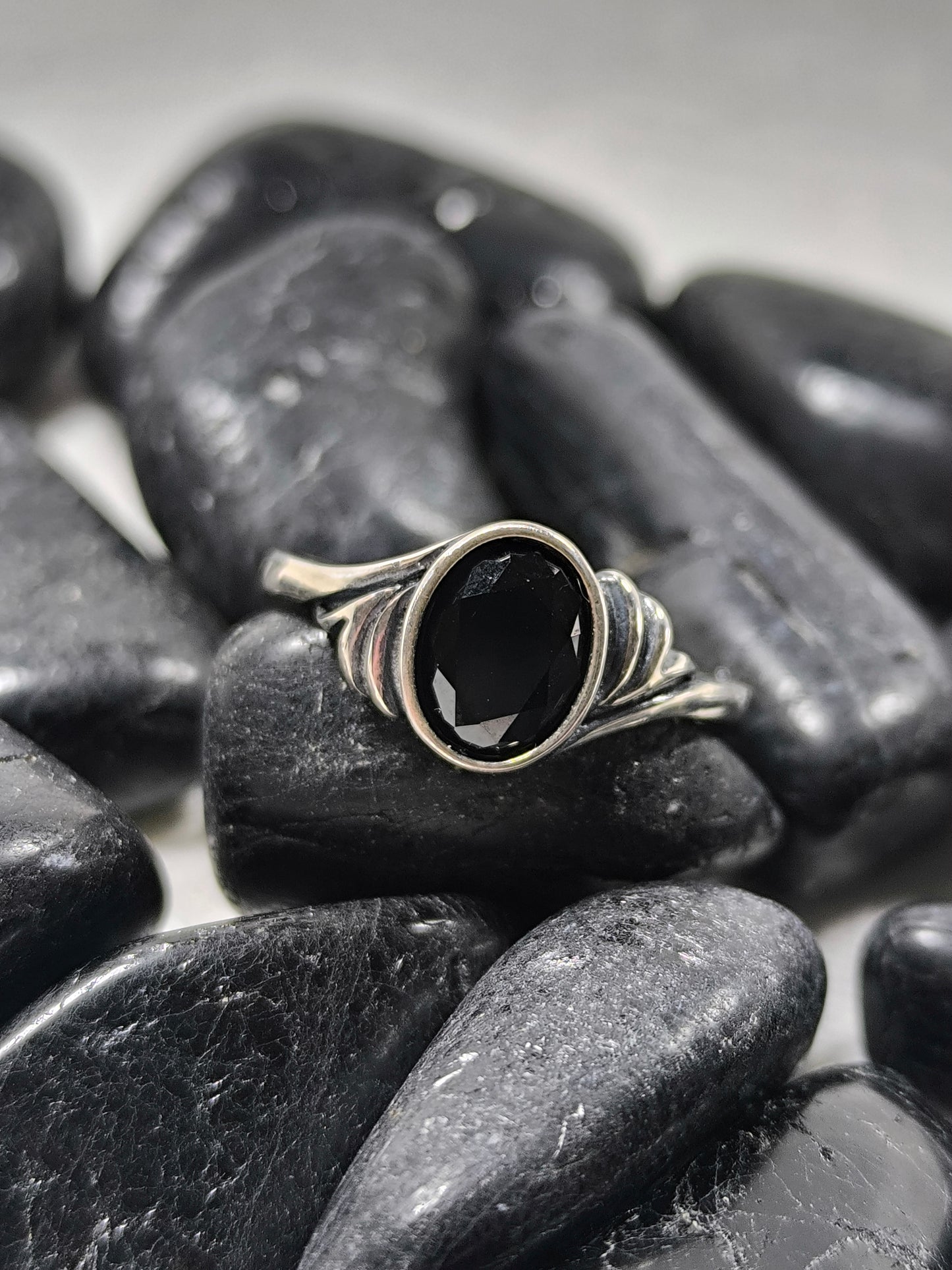 Sterling silver adjustable black tourmaline ring