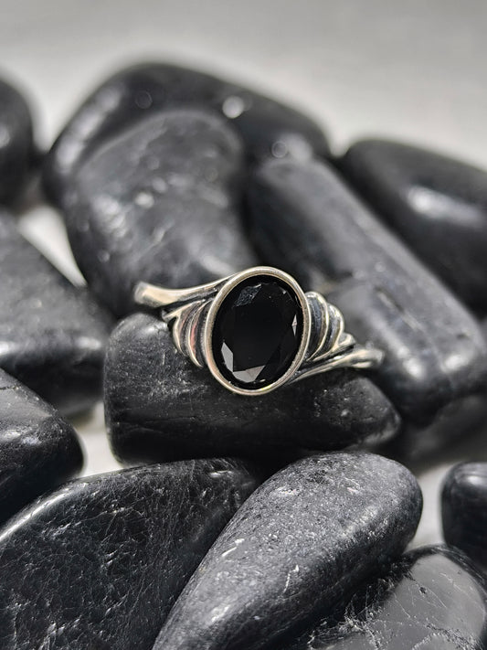 Sterling silver adjustable black tourmaline ring