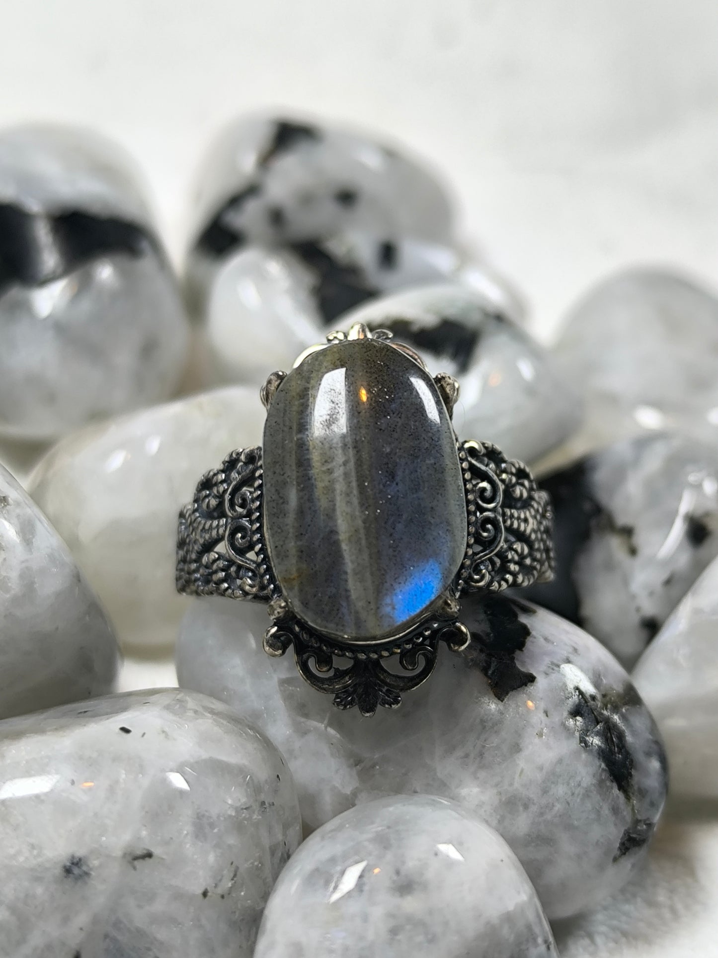 Sterling silver adjustable labradorite ring