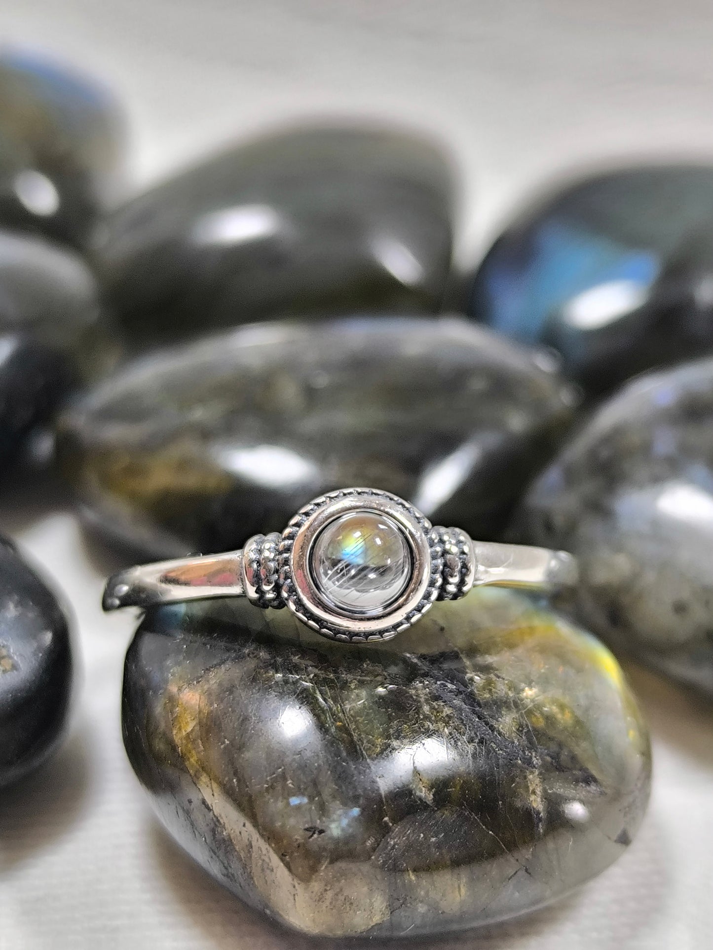 Sterling silver labradorite adjustable ring