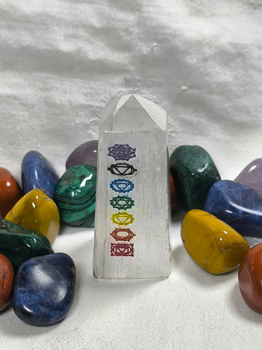 Selenite chakra obelisks